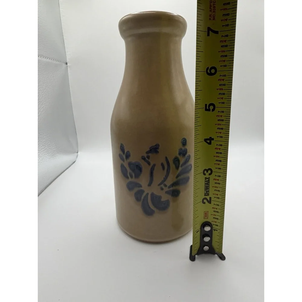 Vintage Pfaltzgraff Folk Art Stoneware Vase Brown Blue Floral Pottery 7.5